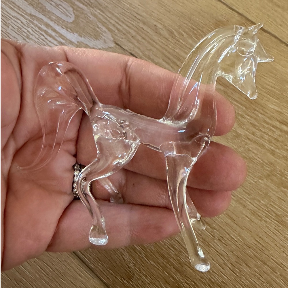 Vintage Hand Blown Clear Art Glass Horse Figurine Miniature Animal Decor OOAK